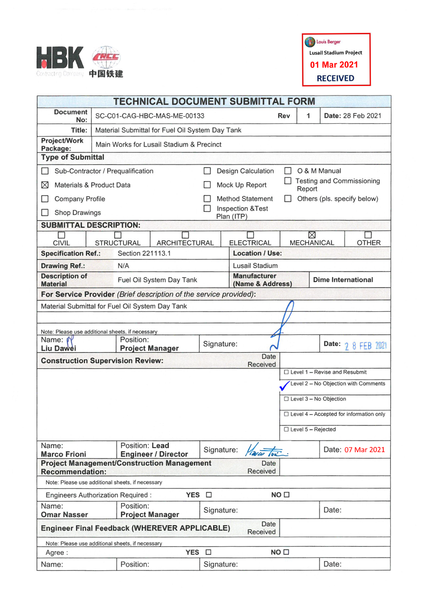 PROJECT:  LUSAIL STADIUM  CONTRACTOR:  QATAR SITE & POWER