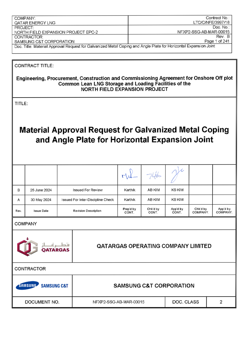 FABRICATION AND INSTALLATION OF METAL COPING AND ANGLE PLATE FOR HORIZONTAL EXPANSION JOINT  — NFE PROJECT